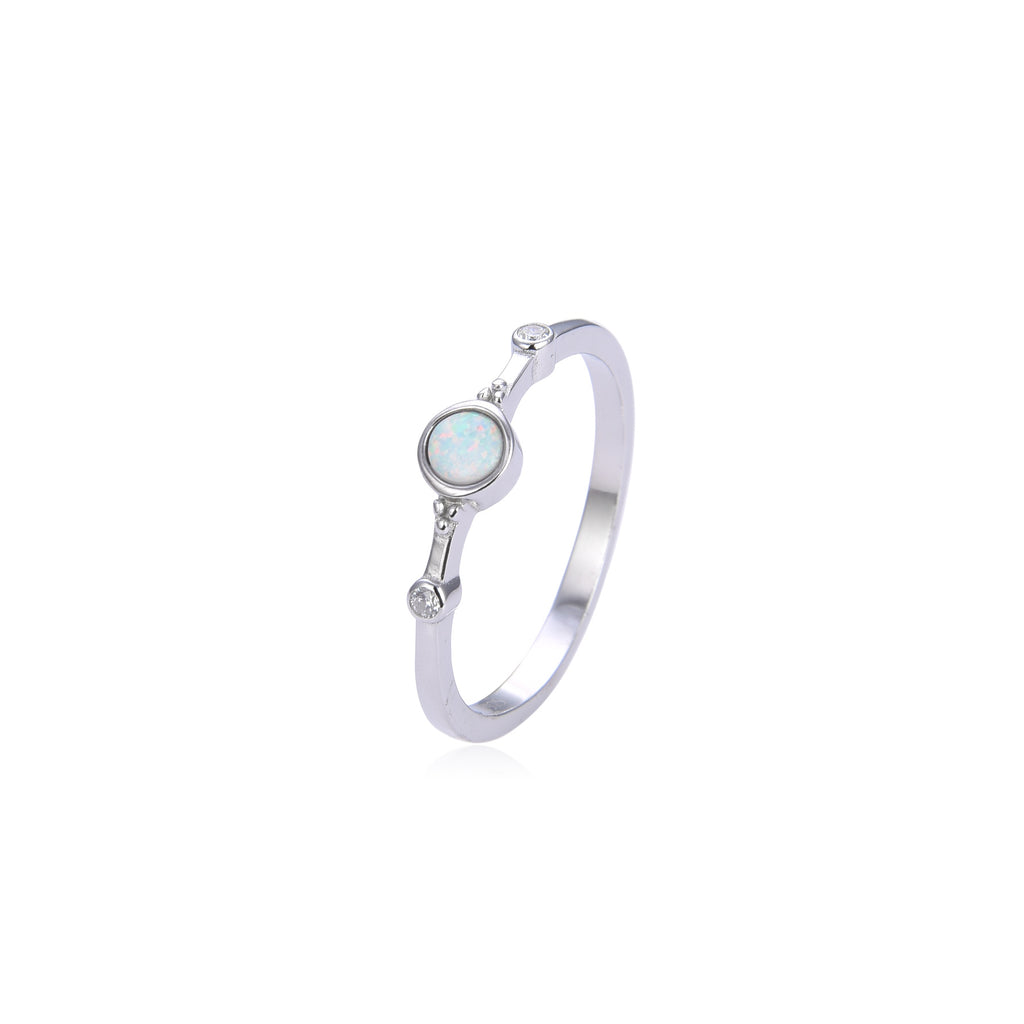 925 Sterling Silver Blue or white Lab-Created Opal round bezel Ring - 11811-k17