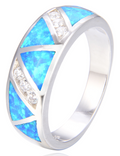 925 Sterling Silver  Blue or White Lab-Created Opal Geometric with CZ accent  Ring - 11819-k5