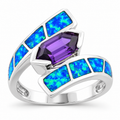 11822 sterling silver amethyst-purple CZ ring with blue opal