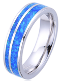 925 Sterling Silver Blue or White Lab-Created Opal Doble line Band Ring - 11852-k5