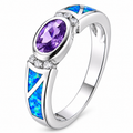 11874 sterling silver amethyst-purple CZ ring with blue opal