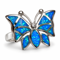 925 Sterling Silver Blue or White Lab-Created Opal Butterfly Ring - 11876-k5