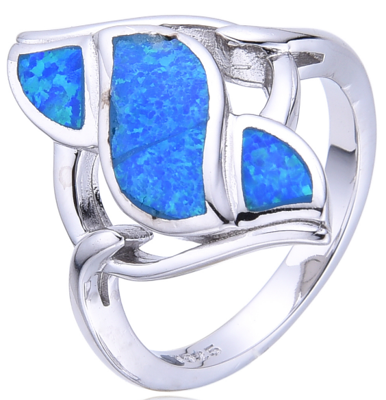 925 Sterling Silver Blue or white Lab-Created Opal Geometric Ring - 11877-K5