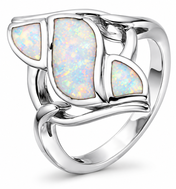 925 Sterling Silver Blue or white Lab-Created Opal Geometric Ring - 11877-K5