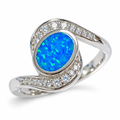 925 Sterling Silver blue or white  Lab-Created Opal bypass cz  Ring - 11889-k5