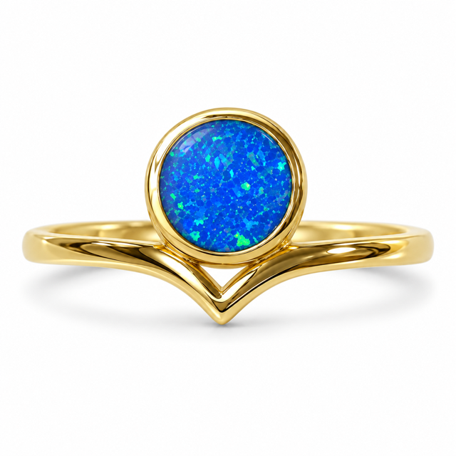 925 Sterling Silver blue or white  Lab-Created Opal Round Chevron Ring - 11899-k5