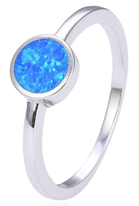 925 Sterling Silver Lab-Created Opal Round Bezel  Ring - 11915