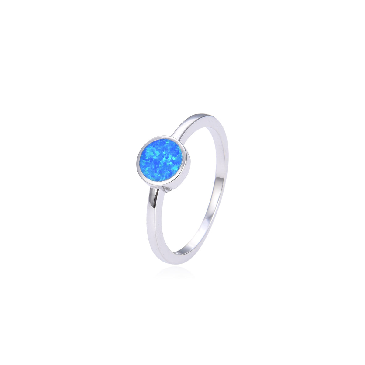 925 Sterling Silver Lab-Created Opal Round Bezel  Ring - 11915