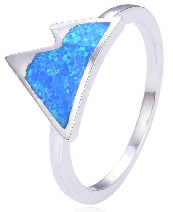 925 Sterling Silver Blue or white Lab-Created Opal  mopuntain Ring - 11916-5