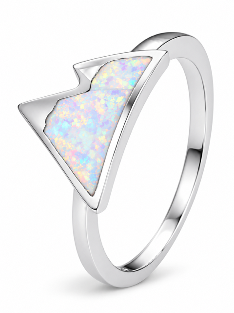 925 Sterling Silver Blue or white Lab-Created Opal  mopuntain Ring - 11916-5