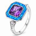 11926 sterling silver amethyst-purple CZ ring with blue opal