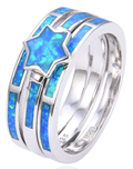 925 Sterling Silver Blue or white  Lab-Created Opal Star Triple band  Ring - 11970-k5