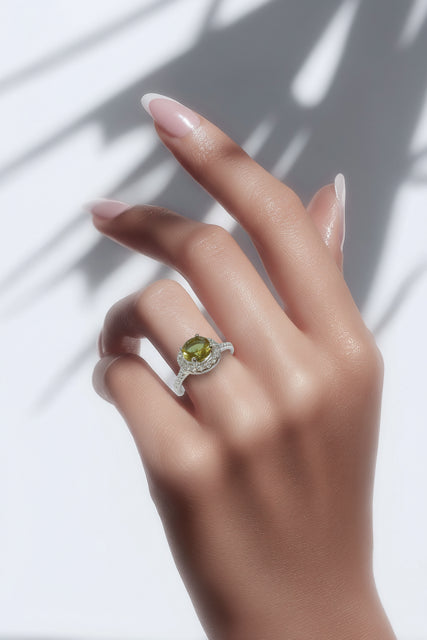 925 Sterling Silver lab created changing color zultnite ring,helo style - 11CZ81-204