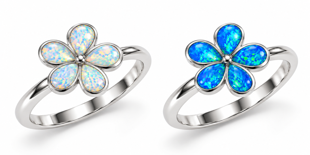 925 Sterling Silver Lab-Created Plumeria flower Opal Ring - 11OP01