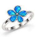 925 Sterling Silver Lab-Created Plumeria flower Opal Ring - 11OP01