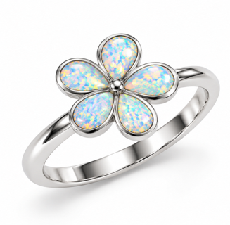 925 Sterling Silver Lab-Created Plumeria flower Opal Ring - 11OP01