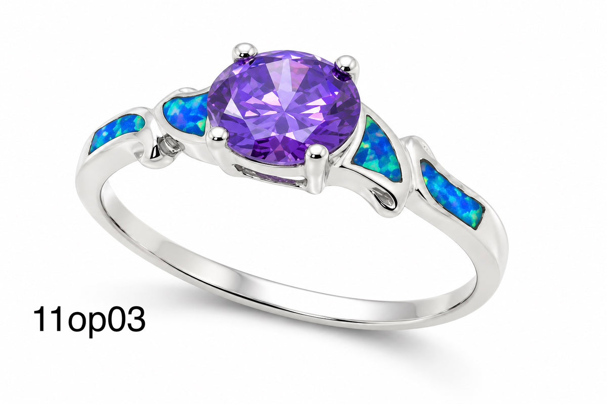 11OP03A Blue Opal center stone ring
