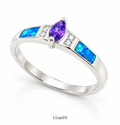 11OP05 Blue Opal center stone ring