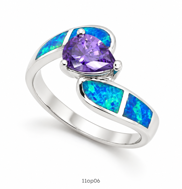 11OP06 Blue Opal center stone ring