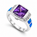 11OP102 sterling silver amethyst-purple CZ ring with blue opal