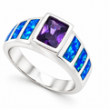 11OP103 sterling silver amethyst-purple CZ ring with blue opal