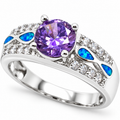11OP104 sterling silver amethyst-purple CZ ring with blue opal