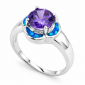 11OP107 sterling silver amethyst-purple CZ ring with blue opal