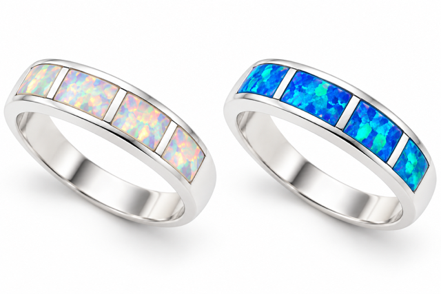 925 Sterling Silver Lab-Created Opal 4mm band  Ring - 11OP11