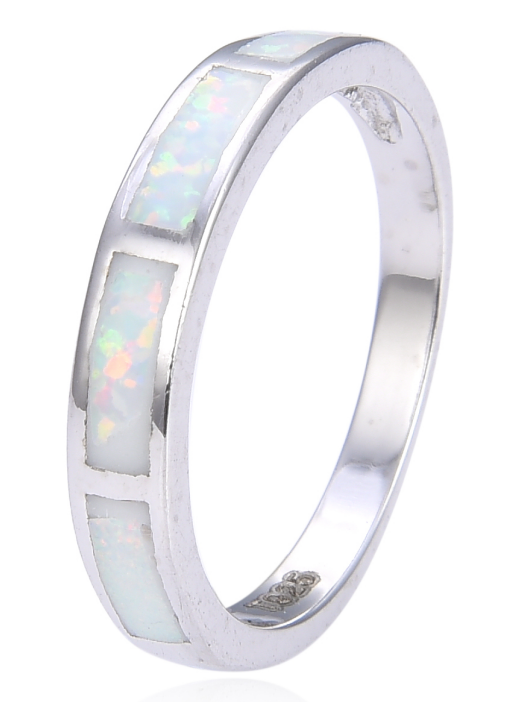 925 Sterling Silver Lab-Created Opal 4mm band  Ring - 11OP11