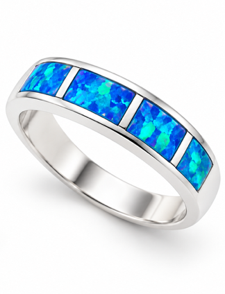 925 Sterling Silver Lab-Created Opal 4mm band  Ring - 11OP11