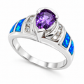 11OP111 sterling silver amethyst-purple CZ ring with blue opal