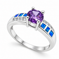 11OP112 sterling silver amethyst-purple CZ ring with blue opal