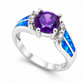 11OP115 sterling silver amethyst-purple CZ ring with blue opal