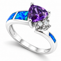 11OP118 sterling silver amethyst-purple CZ ring with blue opal
