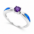 11OP119 sterling silver amethyst-purple CZ ring with blue opal