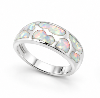 925 Sterling Silver Lab-Created inlay dome Band Opal Ring - 11OP12
