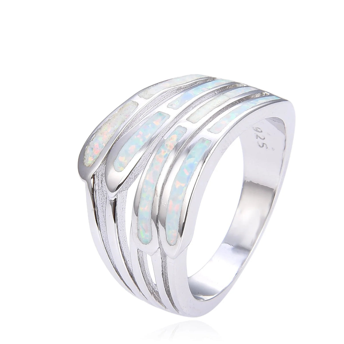 925 Sterling Silver Lab Grown Blue Opal Inlaid  WAVE STYLE ring-11op14-k5