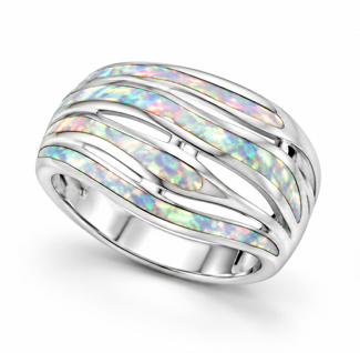 925 Sterling Silver Blue or white  Lab-Created Opal  Wave Ring - 11OP14-k5