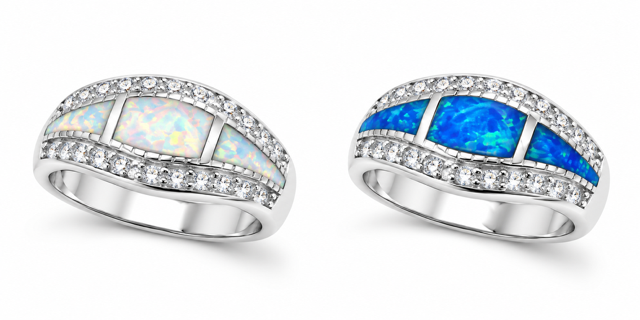 925 Sterling Silver Lab-Created Opal  wave band Ring - 11OP144