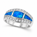 925 Sterling Silver Lab-Created Opal  wave band Ring - 11OP144