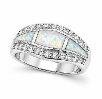 925 Sterling Silver Lab-Created Opal  wave band Ring - 11OP144