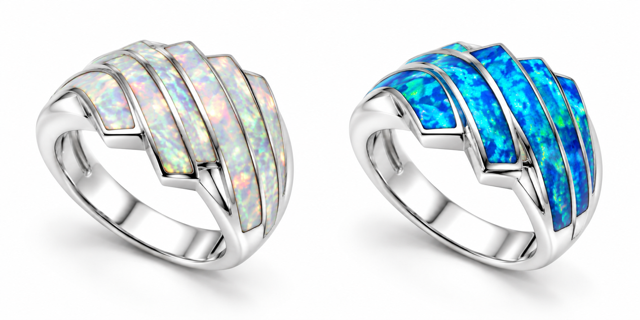 925 Sterling Silver Lab-Created  wave bypass Opal Ring - 11OP16