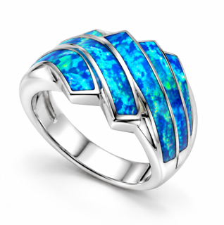 925 Sterling Silver Lab-Created  wave bypass Opal Ring - 11OP16-k5