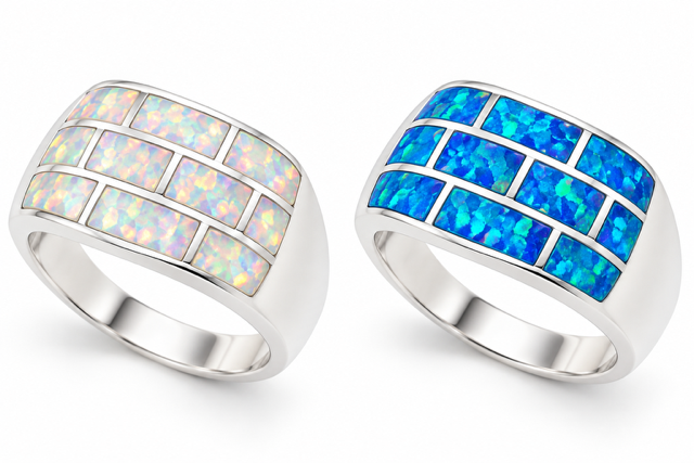 925 Sterling Silver Lab-Created Opal  Brick inlay Ring - 11OP17