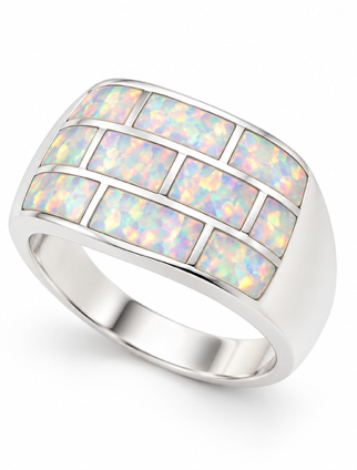 925 Sterling Silver Lab-Created Opal  Brick inlay Ring - 11OP17