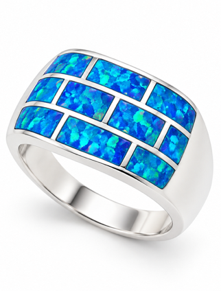 925 Sterling Silver Lab-Created Opal  Brick inlay Ring - 11OP17