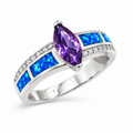 11OP174 sterling silver amethyst-purple CZ ring with blue opal