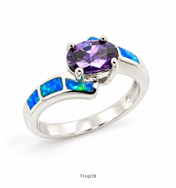 11OP19 Blue Opal center stone ring