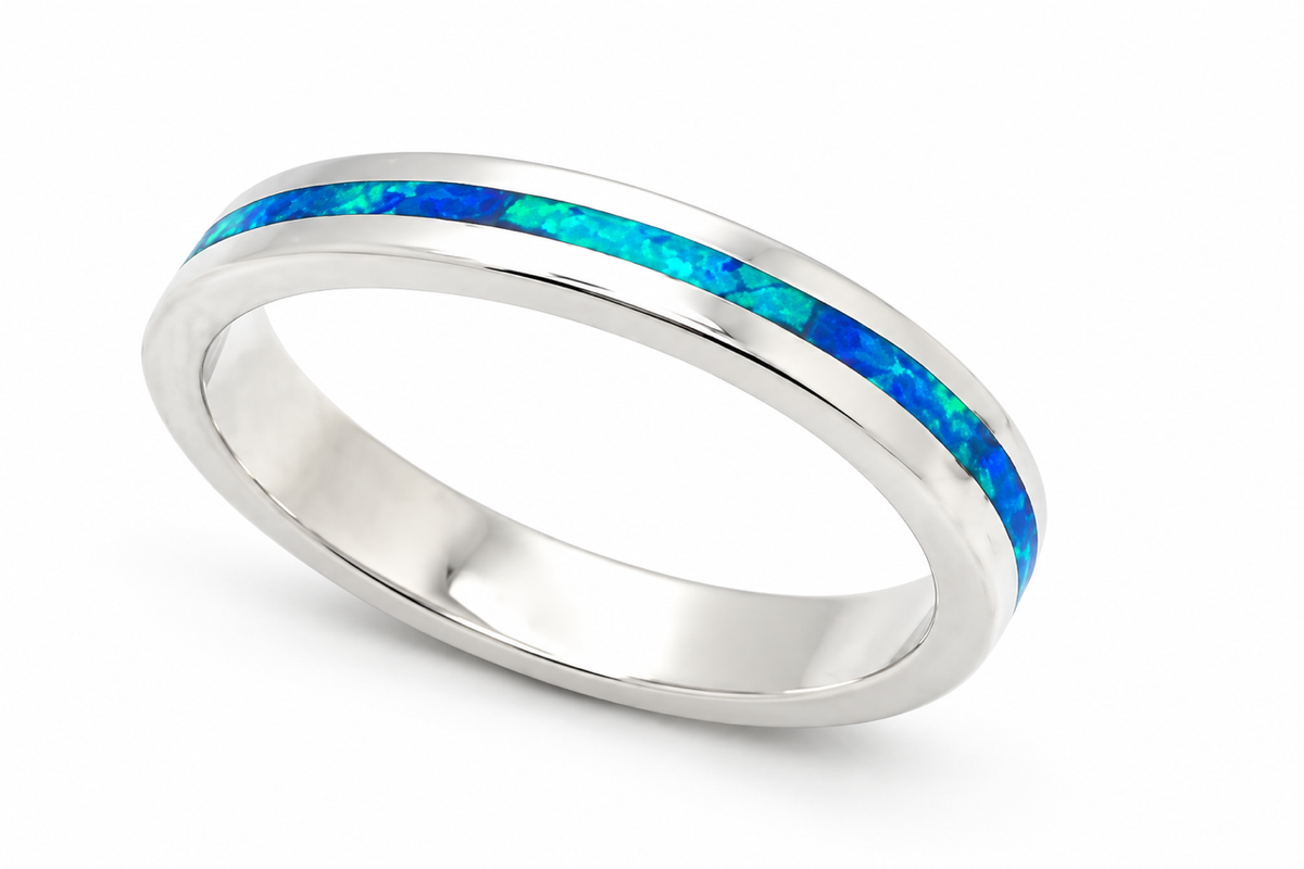925 Sterling Silver Lab-Created Opal 4 mm Band Ring - 11OP21