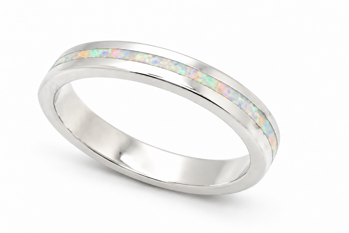 925 Sterling Silver Lab-Created Opal 4 mm Band Ring - 11OP21